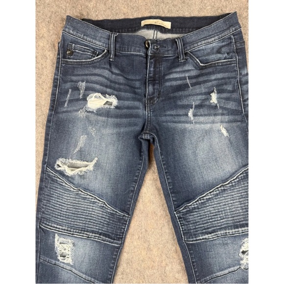 KanCan Moto Jeans Womens 29 Blue Denim Dark Wash Skinny Ankle Raw Hem Distressed - Picture 5 of 8